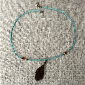 Turquoise Beaded Necklace with Feather Pendant by American Eagle